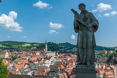 Český Krumlov Krumau  Altstadt Stadtansicht mit Steinfigur