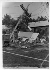 Utility pole damaged by the 1981 tornado. (City of Thornton / Colorado Virtual Library)