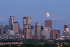 The Partial Lunar Eclipse of the Full  Moon Setting behind Minneapolis (explored!)