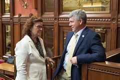 State Rep. Cindy Harrison talks with Rep. Pat Callahan during the special legislative session on Wednesday, June 16, 2021. 