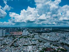 Aerial Drone Photo of Him Lam Neigborhood in District 7 and District 8 on the other Side of Saigon River in Ho Chi Minh City, Vietnam