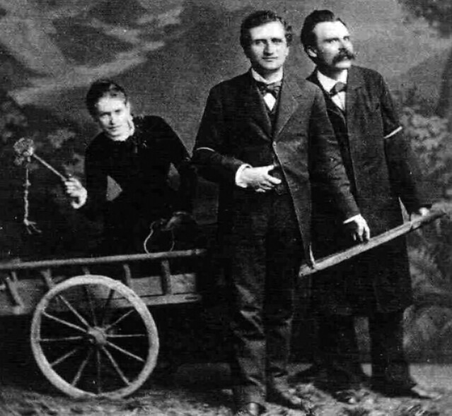 Lou Andreas-Salome, with whip, and her two suitors, Paul Ree and Friedrich Nietzsche (1882)