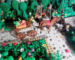 Classic Castle: Peasant transport carriage between villages in woodland encounter a band of thug Barbarians and gets robbed on his meager earnings and provision (AFOL Forest vignette build MOC with Minifigures)  IMG_0002 (1)