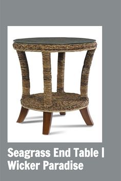 The St. Kitts seagrass wicker end table has the same multi-hued seagrass finish as our larger pieces. Add it to our other pieces to round out your set or use it with your existing furniture to spice up your decor. Has a shelf for storage, a glass top.
