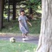 SAKIKO played with a soccer ball.