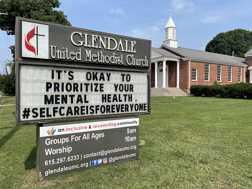 It's Ok To Prioritize Your Mental Health. Self Care Is For Everyone.- Outdoor Sign at Glendale United Methodist Church Nashville TN UMC