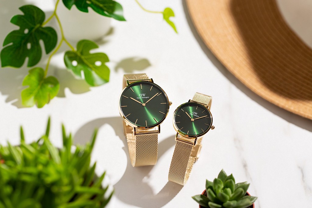 星期一，擺脫Monday Blue，戴上優雅的金色塗層的Petite Emerald幻彩森林綠腕錶，帶來清新豐富的生活面貌！