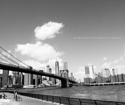 bicycle. river. bridge. building. cloud.