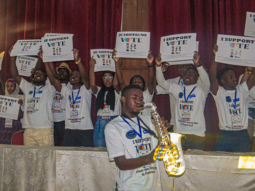 Young people advocating for the reduction of the voting age in Cameroon.