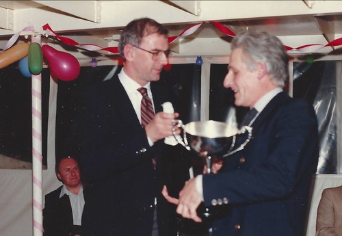 Peter Cabrol receives 1983 Championship trophy from Martin Colvill