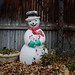 plastic snowman statue in front yard in denver colorado