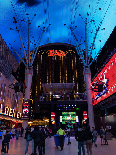 Fremont Street experience and Plaza Hotel