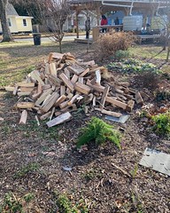 Biggest shoutout to my friends at @llamawoodrva for dropping this wood off!!! Yall dropped it right on top of some of my plants babies but NO WORRIES we have plenty of yarrow 😌🙏🙏 So instead of pulling up the pit I've been trying to stic