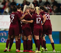England celebrate Rachel Daly's goal against Luxembourg