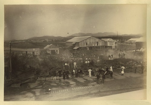 Surveying the damage after the Townsville fire, ca. 1896