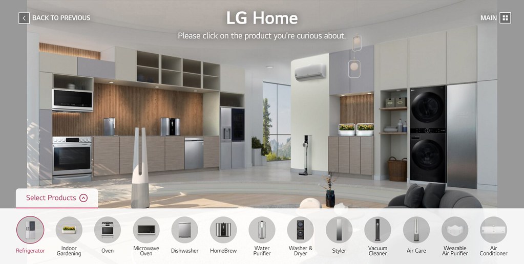LG Home是虛擬的生活空間，訪客可以盡情探索LG的最新家電，包括全新洗乾衣機(washer-dryer set)、PuriCare™ AeroTower空氣清淨機和LG tiiun智能溫室