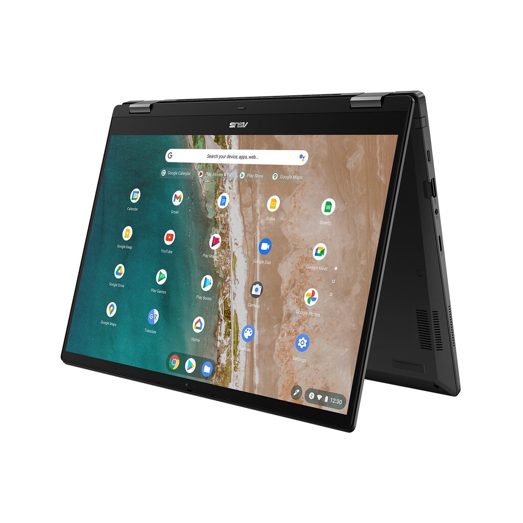 ASUS Chromebook Flip CX5 可依需求將16吋三面NanoEdge極窄邊框螢幕調整至任何角度，工作、學習及娛樂皆適用。