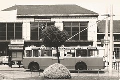 42 Gros plan Trolleybus à la gare SNCF de Saint Etienne Chateaucreux  en 1966 Ligne 8 CVhateaucreux direction la Riviere - Gare - Pub Gibaud