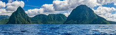 The Pitons and The Caribbean Sea (St. Lucia) (Panorama from the boat, 2012)