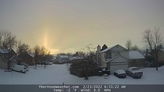 February 23, 2022 - Sun pillar in the eastern sky. (ThorntonWeather.com)