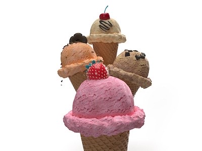 3D Ice cream flavors with toppings
