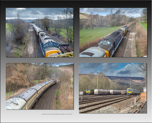 Two DRS class 37s on the 'The Pennine Wayfarer' in the Hope Valley - 1329+330+337+343
