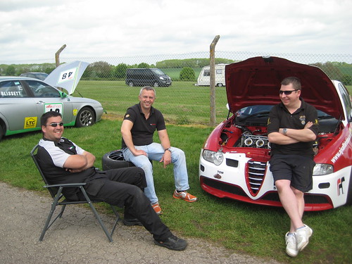 Westley Evans, Guy Hale and Neil Smith relax at Cadwell