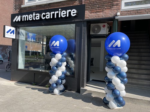 Ballonpilaar Breed Rond Bedrukt Opening Meta Carriere Pleinweg Rotterdam