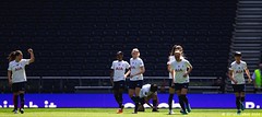 Tottenham celebrate Ashleigh Neville's goal