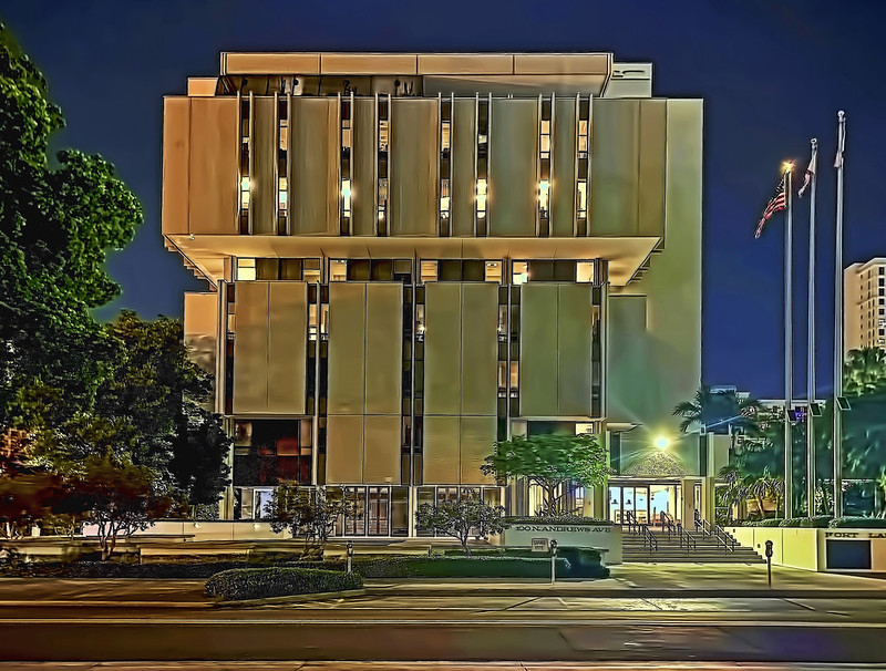 Fort Lauderdale City Hall, 100 North Andrews Avenue, Fort Lauderdale Florida, USA / Built: 1969 / Architect: William Parrish Plumb, John Robin John / Floors: 8 / Height: 94.49 ft / Building Usage: Government Offices / Architectural Style: Brutalism<br/>© <a href="https://flickr.com/people/126251698@N03" target="_blank" rel="nofollow">126251698@N03</a> (<a href="https://flickr.com/photo.gne?id=52086925307" target="_blank" rel="nofollow">Flickr</a>)