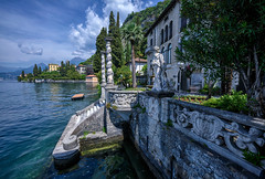 View of statues along Lake Como at the Villa Monastero in Varenna, Lombardy, Italy