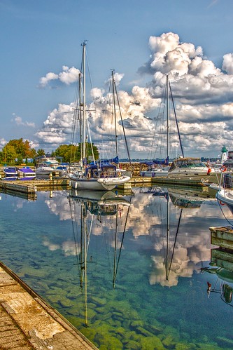 Brockville - Ontario -  Canada - Marina with reflection of Clouds & Boats