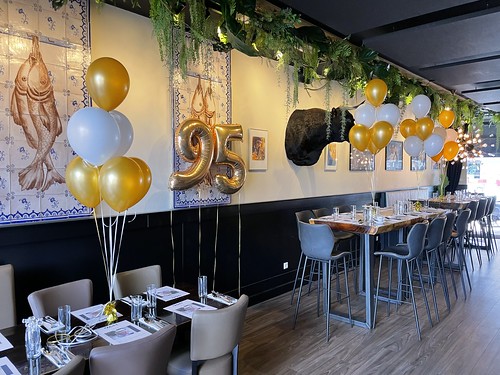 Tafeldecoratie 6ballonnen Folieballon Cijfer 95 Verjaardag Eetcafe Facet Eten en Drinken Rotterdam Hillegersberg