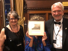 There's also a special gift for Nancy Browning and Mike Homer, who came from America in January, not knowing that the Annual Dinner had been postponed (photo by Paul Gillings)