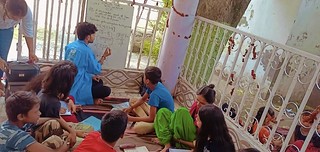 Blue Pen’s Sourav sharma, Volunteer (Coord) teaching mathematics (fraction and decimals ) to class7th  slum kids of okhla Phase-I, today 24.7.22