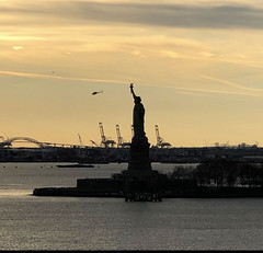 Statue of Liberty at sunset.