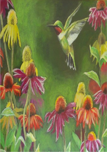 Hummingbird Amidst the Flowers by Anne Brunson