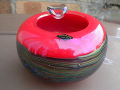 Vintage Red & Iridescent Phoenician Art Glass Ashtray Made in Malta