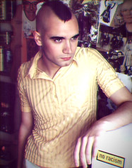 The Classic Italian Külschrank image in kitchen in front of the fridge mohawk boy photo Gender bending punk facial snap with underwear of effeminate kind subculture pop