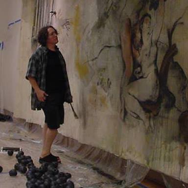Amie Oliver working on a large 2005 solo show & installation for the Flippi Gallery at Randolph Macon College in Ashland, Va