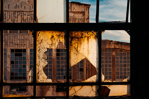 Two Layers of Broken Windows, Abandoned Factory Lozovac Croatia