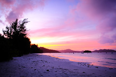 Seychelles sunset over beach