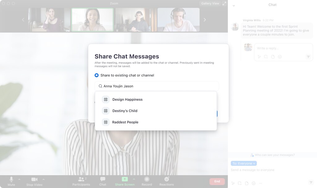 【Zoom 新聞圖片2】將視訊會議中的對話分享至 Team Chat 聊天室