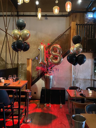 Tafeldecoratie 6ballonnen folieballon Cijfer 18 Verjaardag Cafe in the City Rotterdam