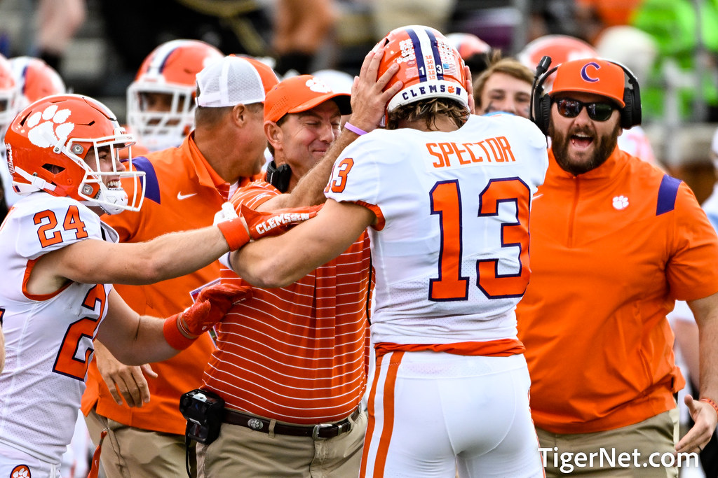 Clemson Football Photo of Brannon Spector and Dabo Swinney and Wake Forest