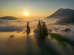 Sunrise Mist Inversion at St Thomas Church, Slovenia