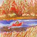 Man in little red boat. Sweden.