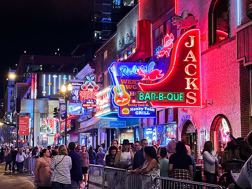 Broadway at night - Downtown Nashville
