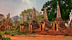 MYANMAR,Burma , am Rande des Inle-Sees, uriger buddhistischer  Pagodenwald mit Grabmal-Stupas von  Indein (Inthein,In-Dein), 21351