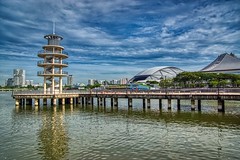 Watch tower at a pier in the Kallang river basin near National Stadium in Singapore